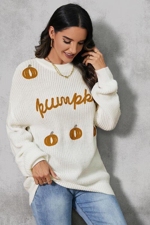 Halloween Snug Embroidered Pumpkin Sweater-MXSTUDIO.COM