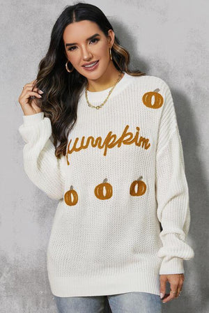 Halloween Snug Embroidered Pumpkin Sweater-MXSTUDIO.COM