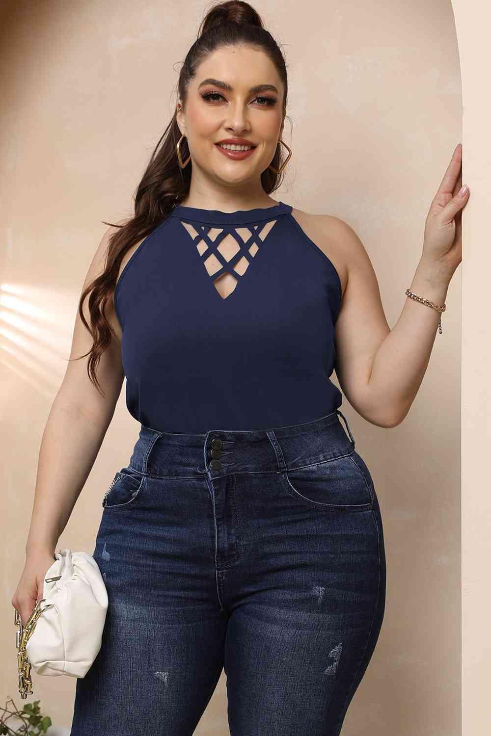 Halter Neck Cutout Plus Size Cut Out Dress - MXSTUDIO.COM