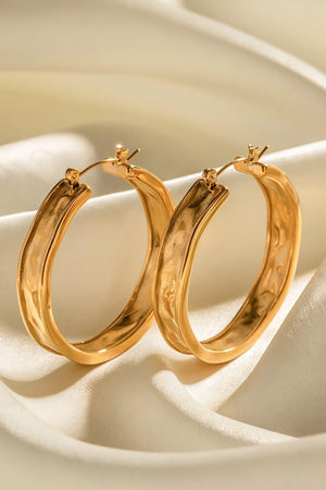 Hammered Stainless Steel Gold Plated Hoop Earrings - MXSTUDIO.COM