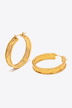 Hammered Stainless Steel Gold Plated Hoop Earrings - MXSTUDIO.COM