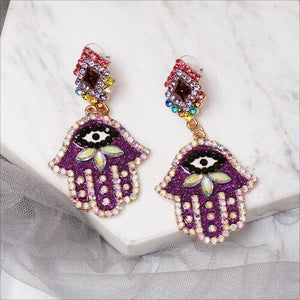 Hamsa Evil Eye Alloy & Rhinestone Earrings-MXSTUDIO.COM