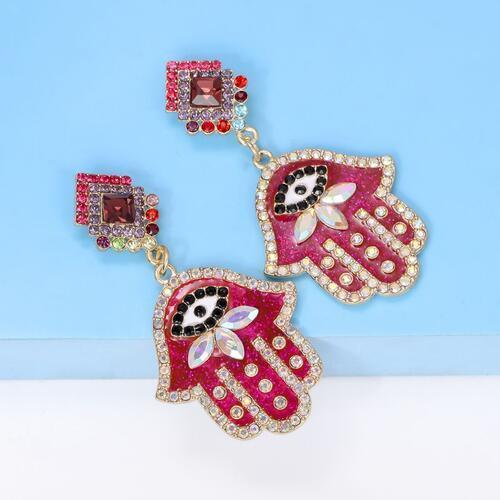 Hamsa Evil Eye Alloy & Rhinestone Earrings-MXSTUDIO.COM