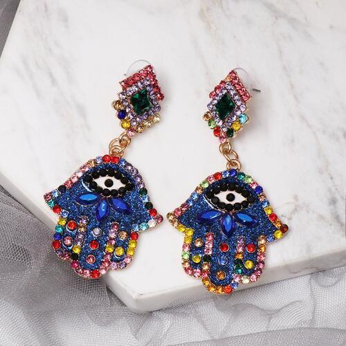 Hamsa Evil Eye Alloy & Rhinestone Earrings-MXSTUDIO.COM