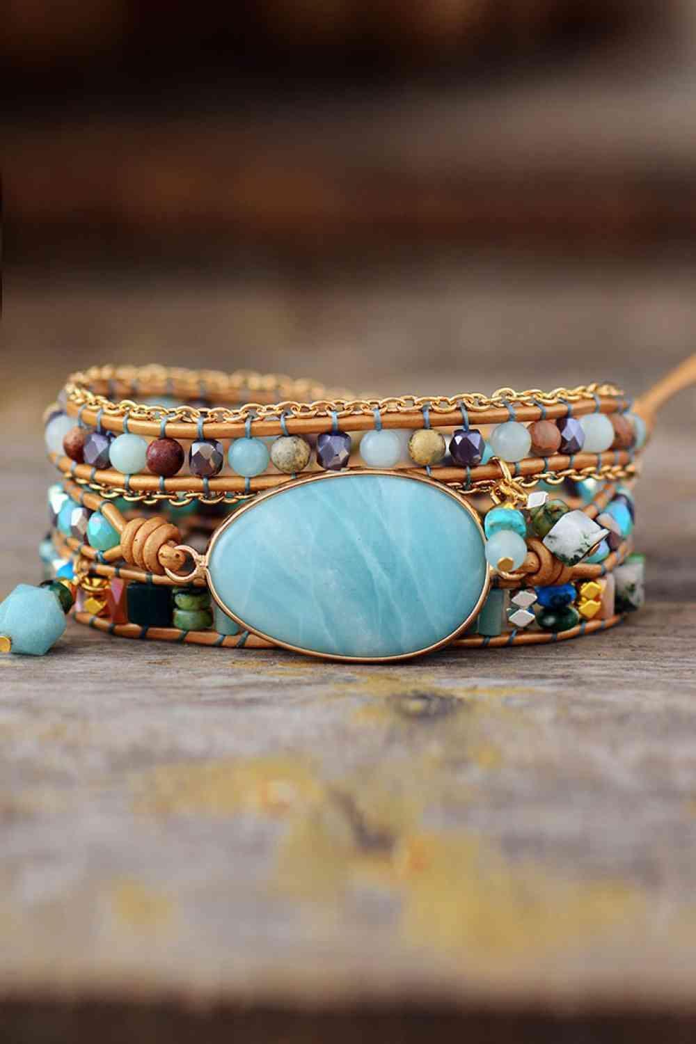 Hand-Formed Triple Layer Natural Stone Bracelet-MXSTUDIO.COM