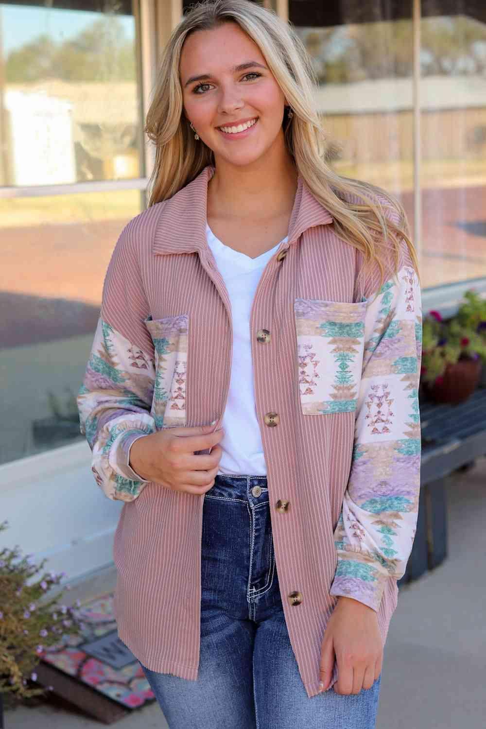 Happy Fall Collared Geometric Jacket - MXSTUDIO.COM