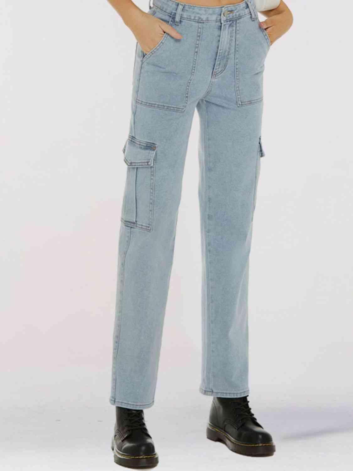 Happy Go Lucky Stretch Straight Leg Cargo Jeans - MXSTUDIO.COM