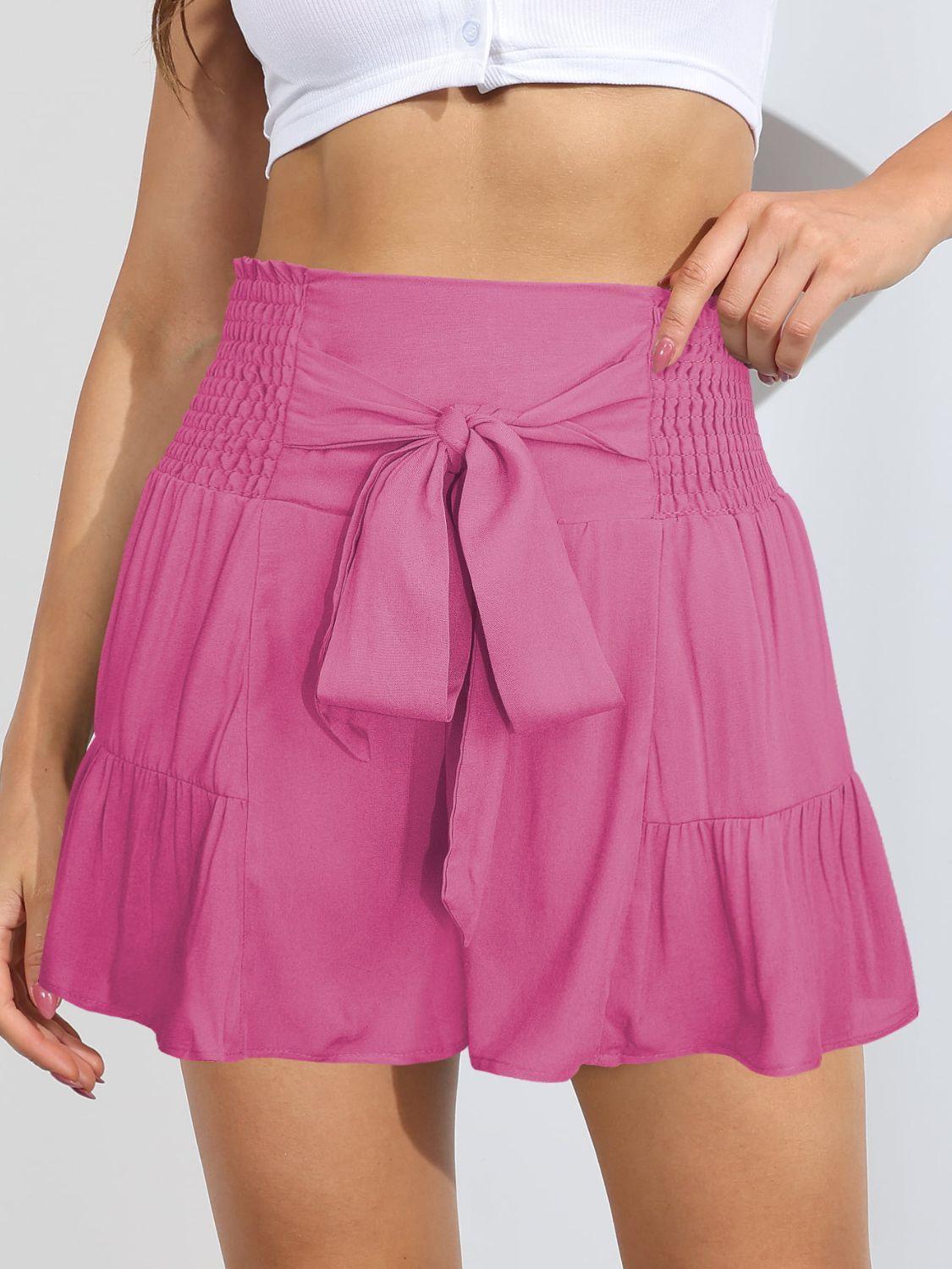 Happy Go Lucky Tie-Front High Waisted Ruffle Shorts - MXSTUDIO.COM