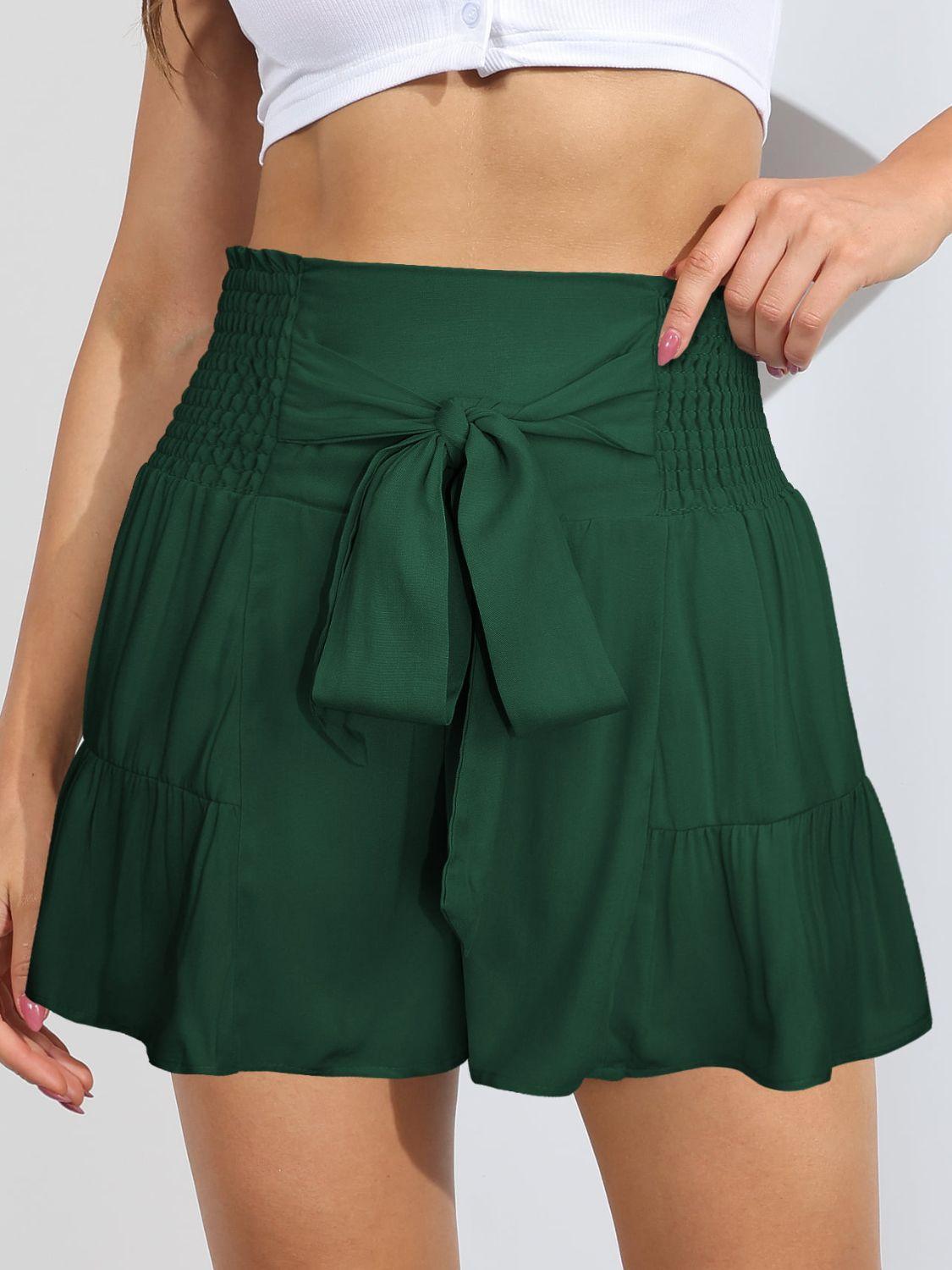 Happy Go Lucky Tie-Front High Waisted Ruffle Shorts - MXSTUDIO.COM