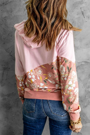 Happy Thoughts Floral Color Block Pink Hoodie - MXSTUDIO.COM