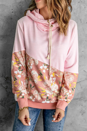 Happy Thoughts Floral Color Block Pink Hoodie - MXSTUDIO.COM