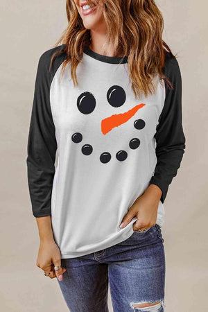 Harmonious Season Raglan Sleeve Snowman T-Shirt-MXSTUDIO.COM