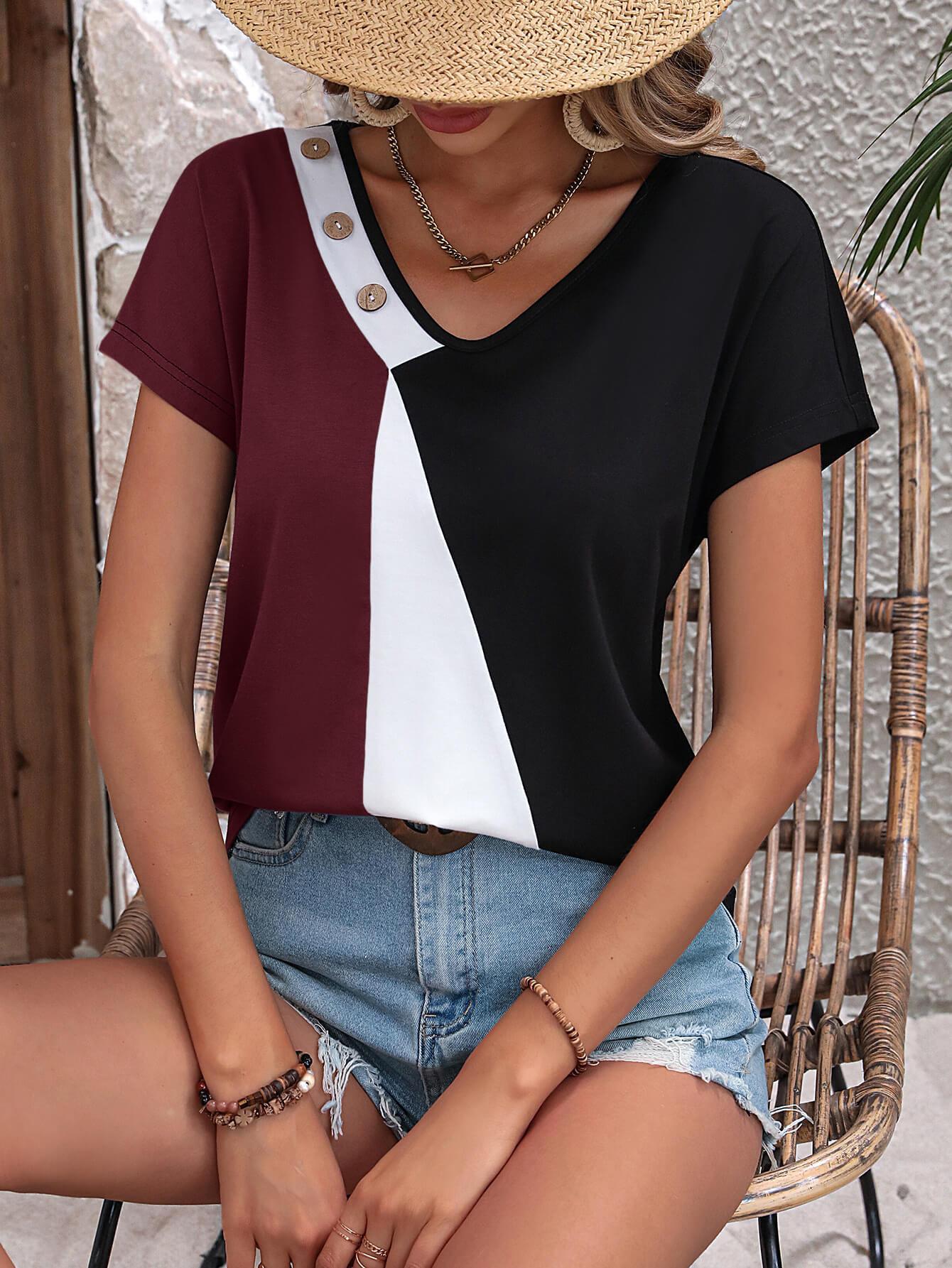 Haters Back Off V Neck Color Block Top - MXSTUDIO.COM