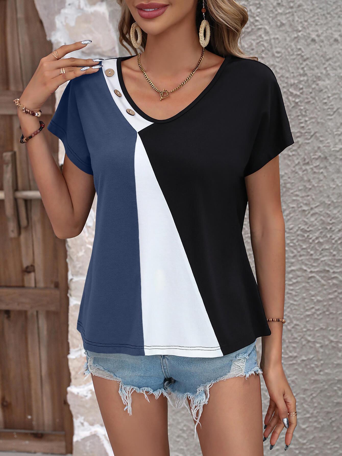 Haters Back Off V Neck Color Block Top - MXSTUDIO.COM