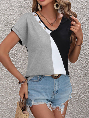 Haters Back Off V Neck Color Block Top - MXSTUDIO.COM