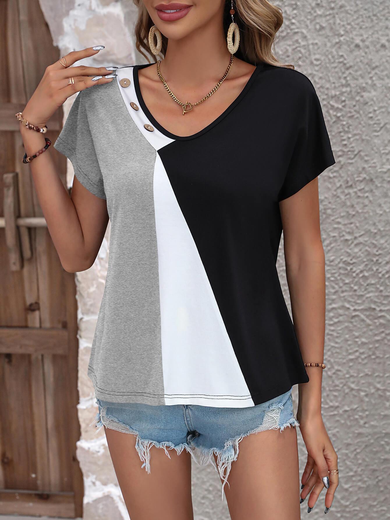 Haters Back Off V Neck Color Block Top - MXSTUDIO.COM