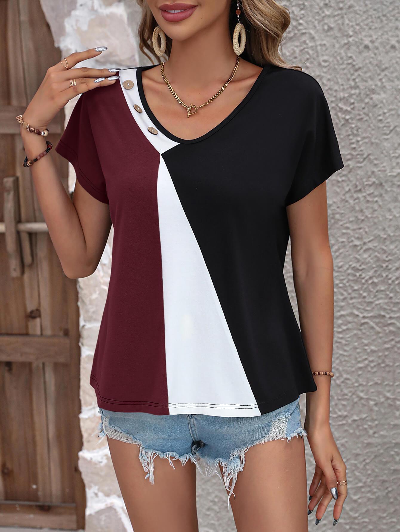 Haters Back Off V Neck Color Block Top - MXSTUDIO.COM