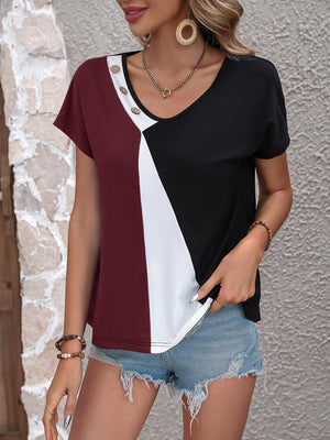 Haters Back Off V Neck Color Block Top - MXSTUDIO.COM