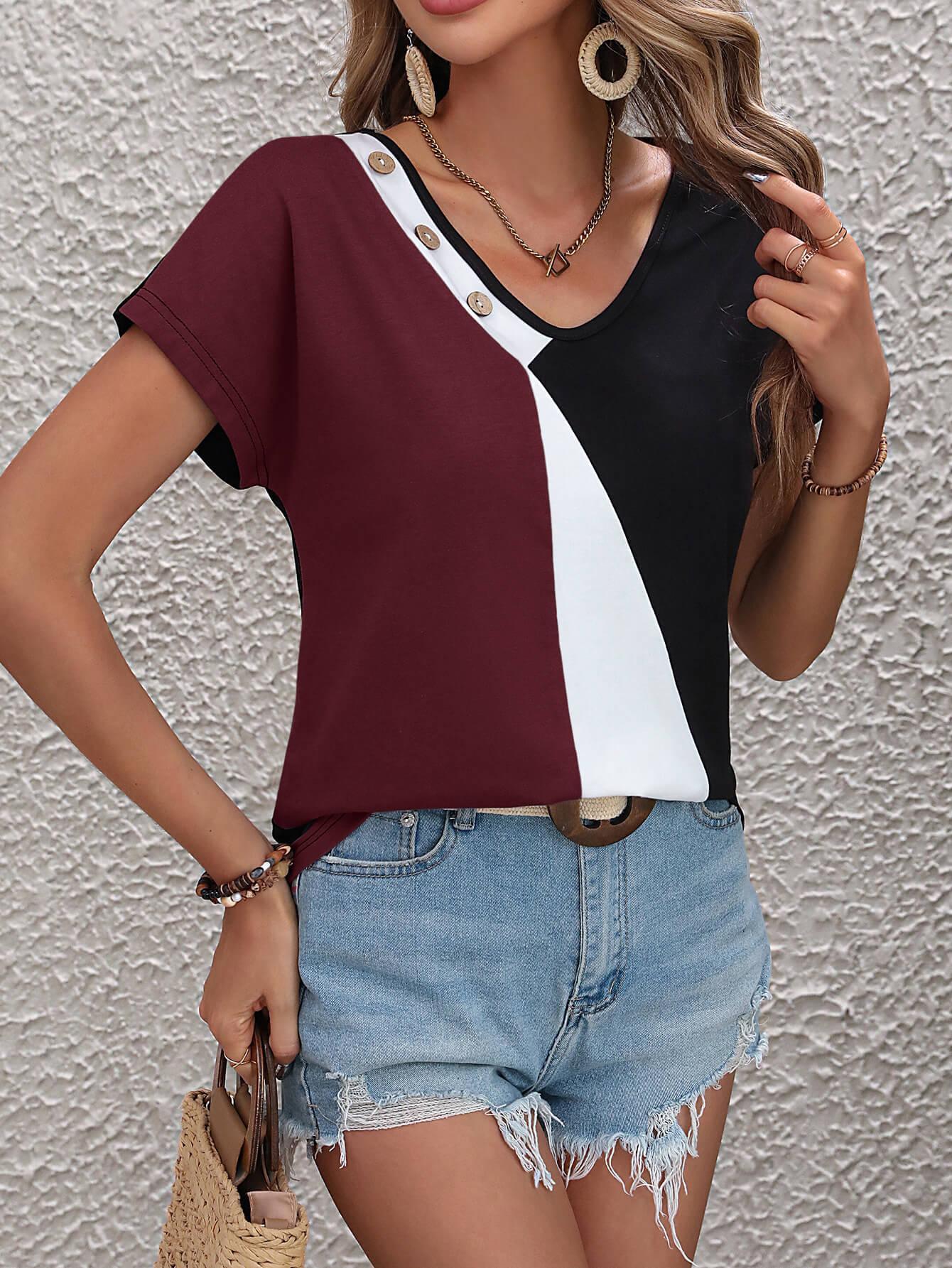 Haters Back Off V Neck Color Block Top - MXSTUDIO.COM