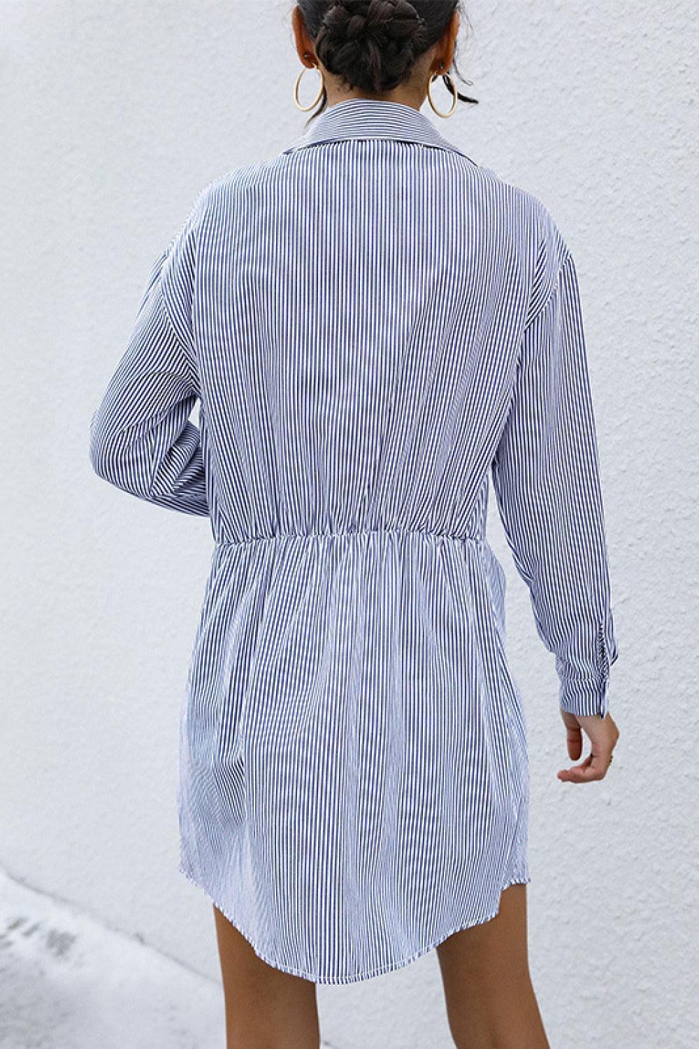 Have A Break Striped Long Sleeve Shirt Dress - MXSTUDIO.COM