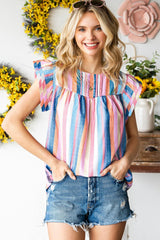 Have Fun Flutter Sleeve Striped Blouse - MXSTUDIO.COM