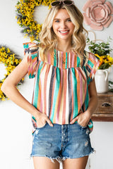 Have Fun Flutter Sleeve Striped Blouse - MXSTUDIO.COM