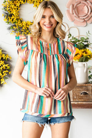 Have Fun Flutter Sleeve Striped Blouse - MXSTUDIO.COM