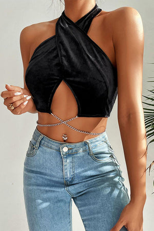 Head Turner Black Chain Cropped Tank Top - MXSTUDIO.COM