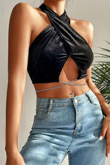 Head Turner Black Chain Cropped Tank Top - MXSTUDIO.COM