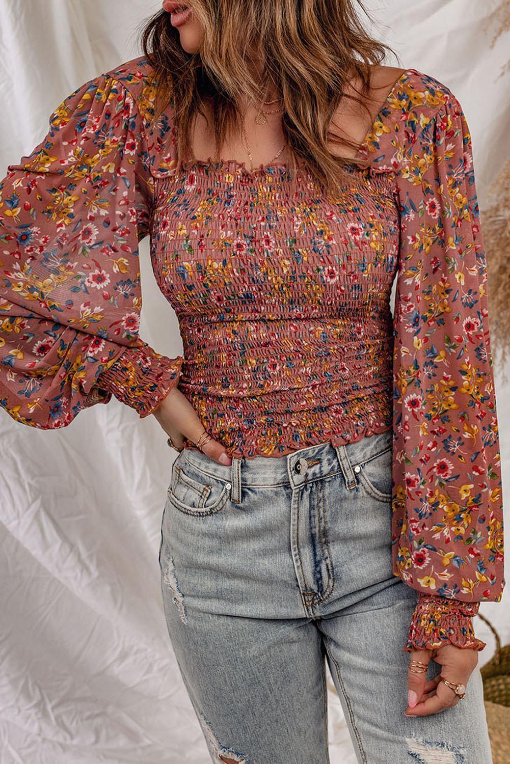 Headstrong Floral Smocked Lantern Sleeve Blouse - MXSTUDIO.COM