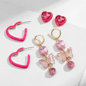 Heart And Butterfly Shape 3-Piece Earrings Set-MXSTUDIO.COM