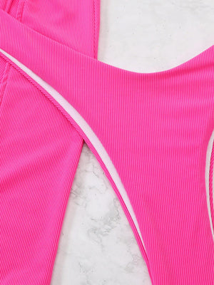 a close up of a pink sports bra