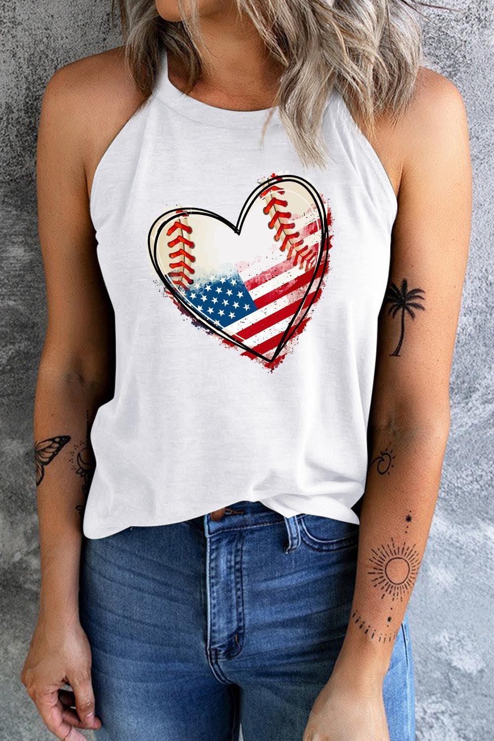 Heart Graphic Crew Neck American Flag Tank Top - MXSTUDIO.COM