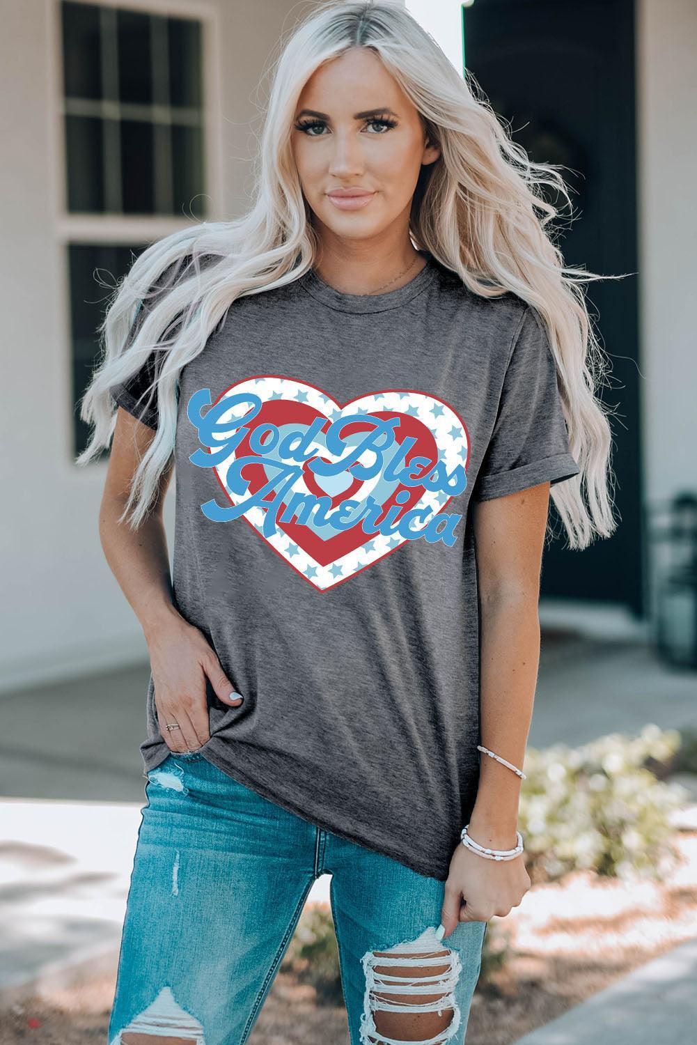 Heart Graphic God Bless America T Shirt - MXSTUDIO.COM