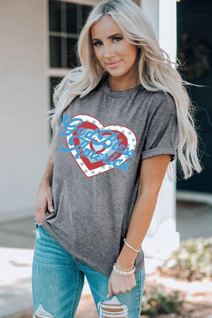 Heart Graphic God Bless America T Shirt - MXSTUDIO.COM