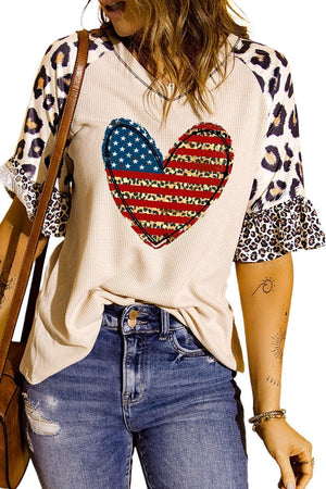 Heart Leopard Stars and Stripes US Flag T Shirt - MXSTUDIO.COM