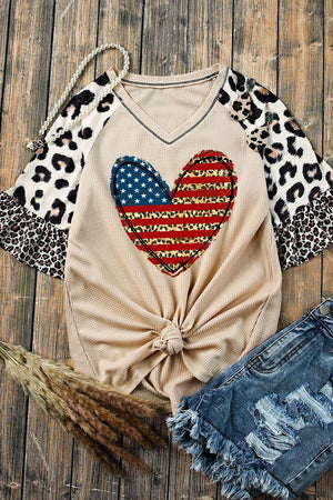 Heart Leopard Stars and Stripes US Flag T Shirt - MXSTUDIO.COM