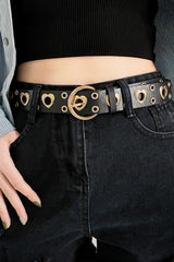 Heart Shape Alloy Detail Leather Grommet Belt - MXSTUDIO.COM