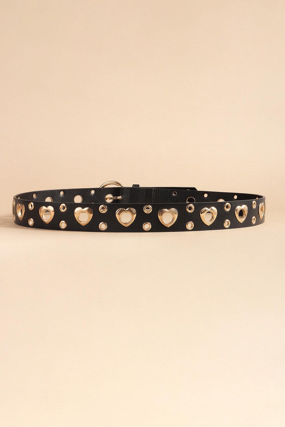 Heart Shape Alloy Detail Leather Grommet Belt - MXSTUDIO.COM