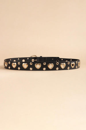 Heart Shape Alloy Detail Leather Grommet Belt - MXSTUDIO.COM