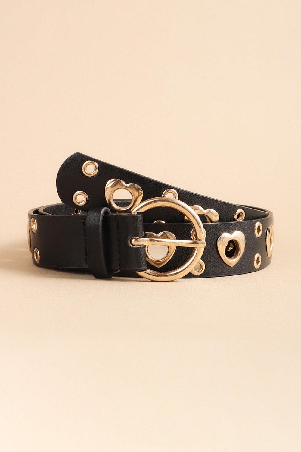 Heart Shape Alloy Detail Leather Grommet Belt - MXSTUDIO.COM