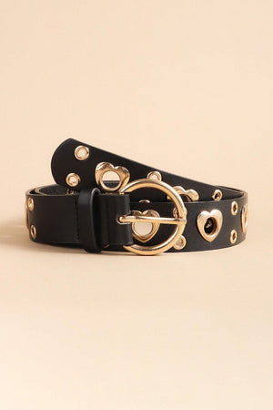 Heart Shape Alloy Detail Leather Grommet Belt - MXSTUDIO.COM