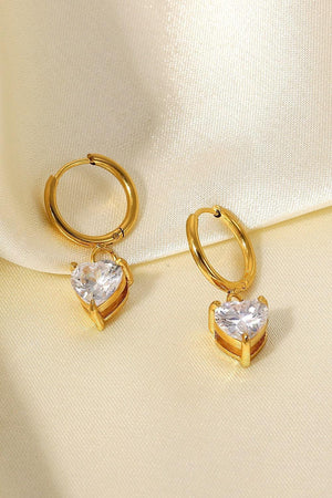 Heart Shape Rhinestone Drop Huggie Earrings - MXSTUDIO.COM