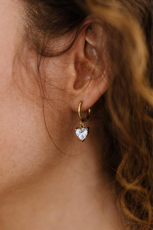 Heart Shape Rhinestone Drop Huggie Earrings - MXSTUDIO.COM