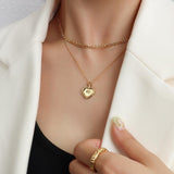 Heart Shape Stainless Steel Double Layered Necklace-MXSTUDIO.COM