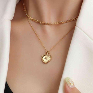 Heart Shape Stainless Steel Double Layered Necklace-MXSTUDIO.COM