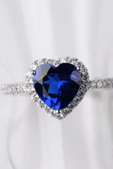 Heart-Shaped 2 Carat Blue Moissanite Platinum-Plated Ring - MXSTUDIO.COM