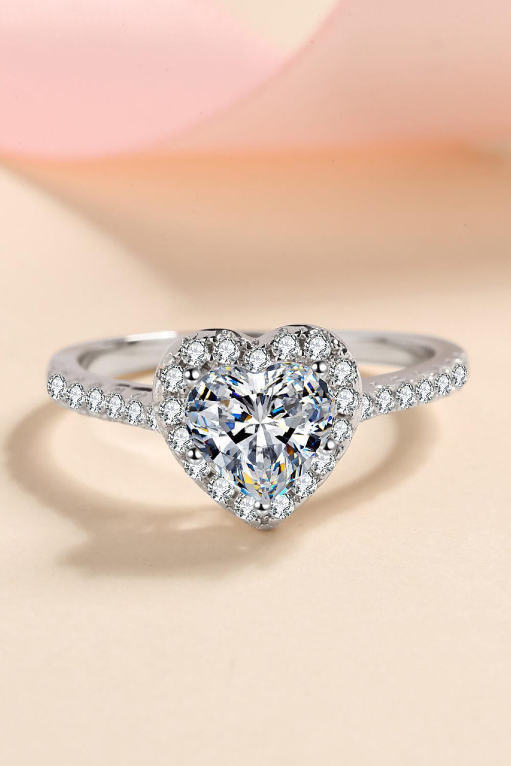 Heart-Shaped Encrusted 1 Carat Moissanite Ring - MXSTUDIO.COM