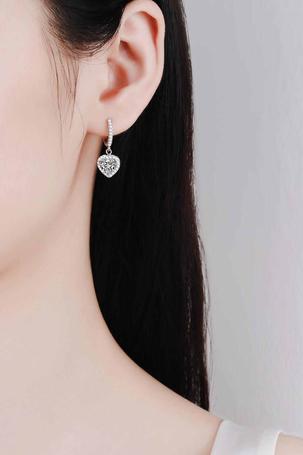 Heart-Shaped Encrusted 2 Carat Moissanite Drop Earrings - MXSTUDIO.COM