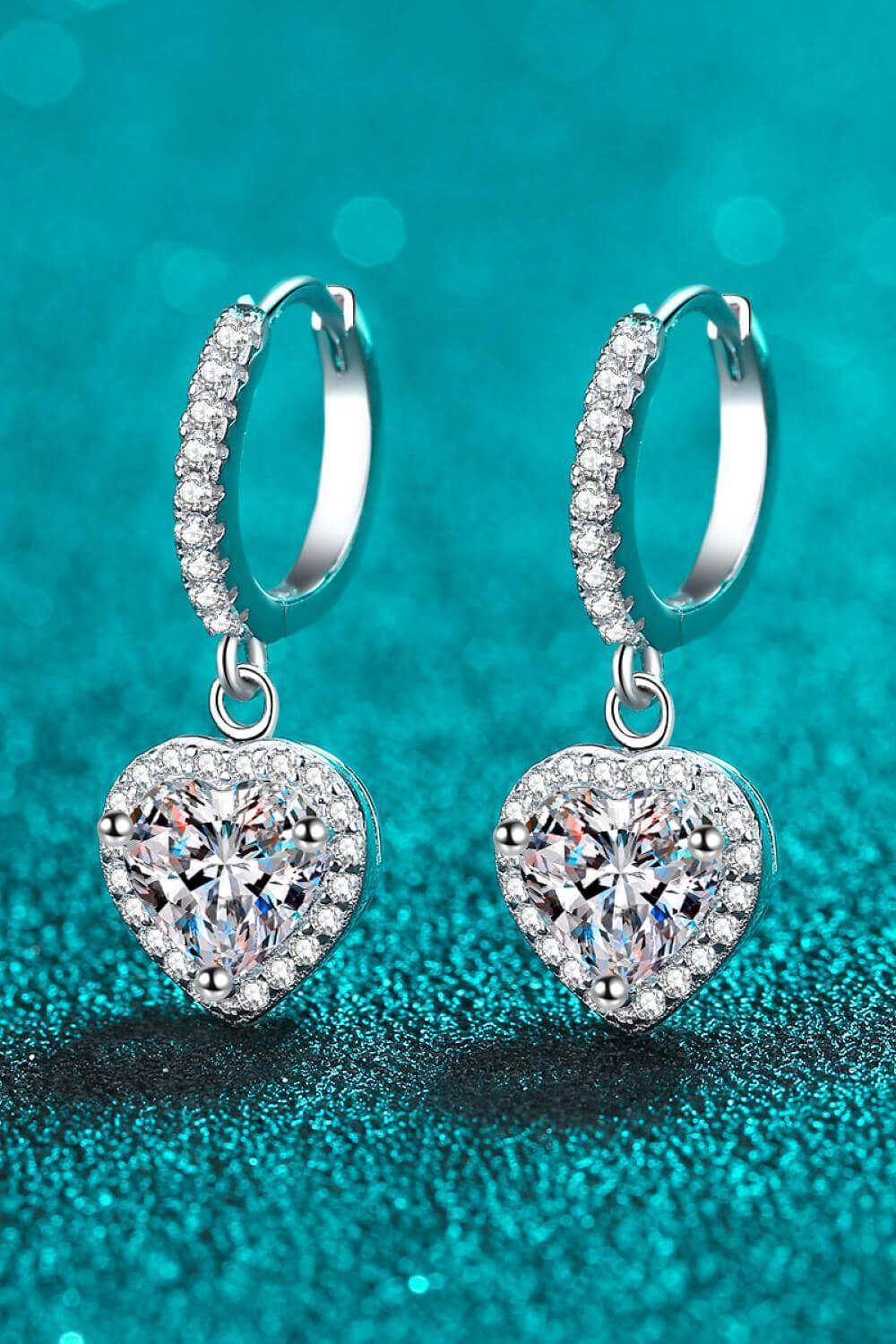 Heart-Shaped Encrusted 2 Carat Moissanite Drop Earrings - MXSTUDIO.COM